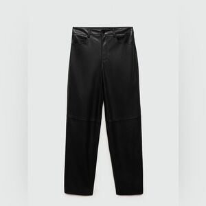 NWT Mango Black Faux Leather Straight Leg Pants - Size 12